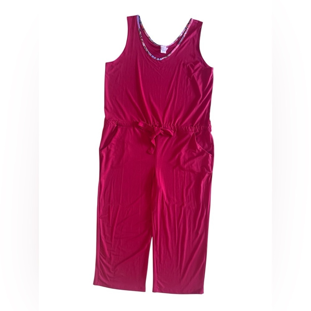 Takuni USA Jumpsuit Red2X Wide Leg Short Sleeves Summer Comfy Pockets Drawstring